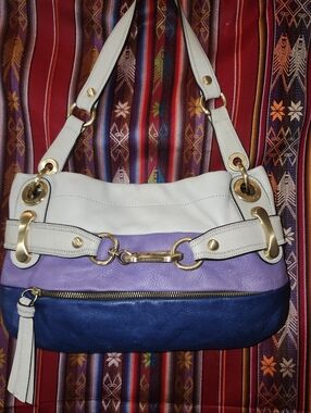 B. Makowsky Cream, Purple And Navy Colorblock Hobo Shoulder Bag